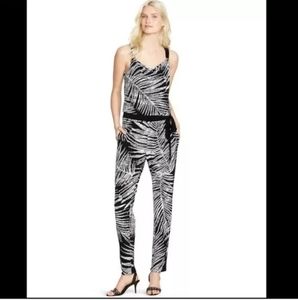 White House Black Market Palm Print Draped Neck Jumpsuit Size 14